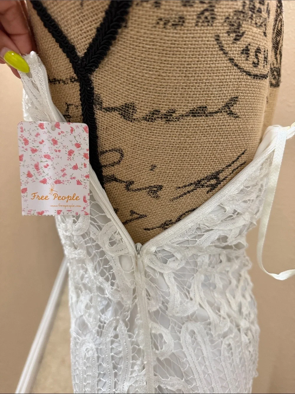 Free People Ivory Strapless Crochet Fringe Maxi Dress